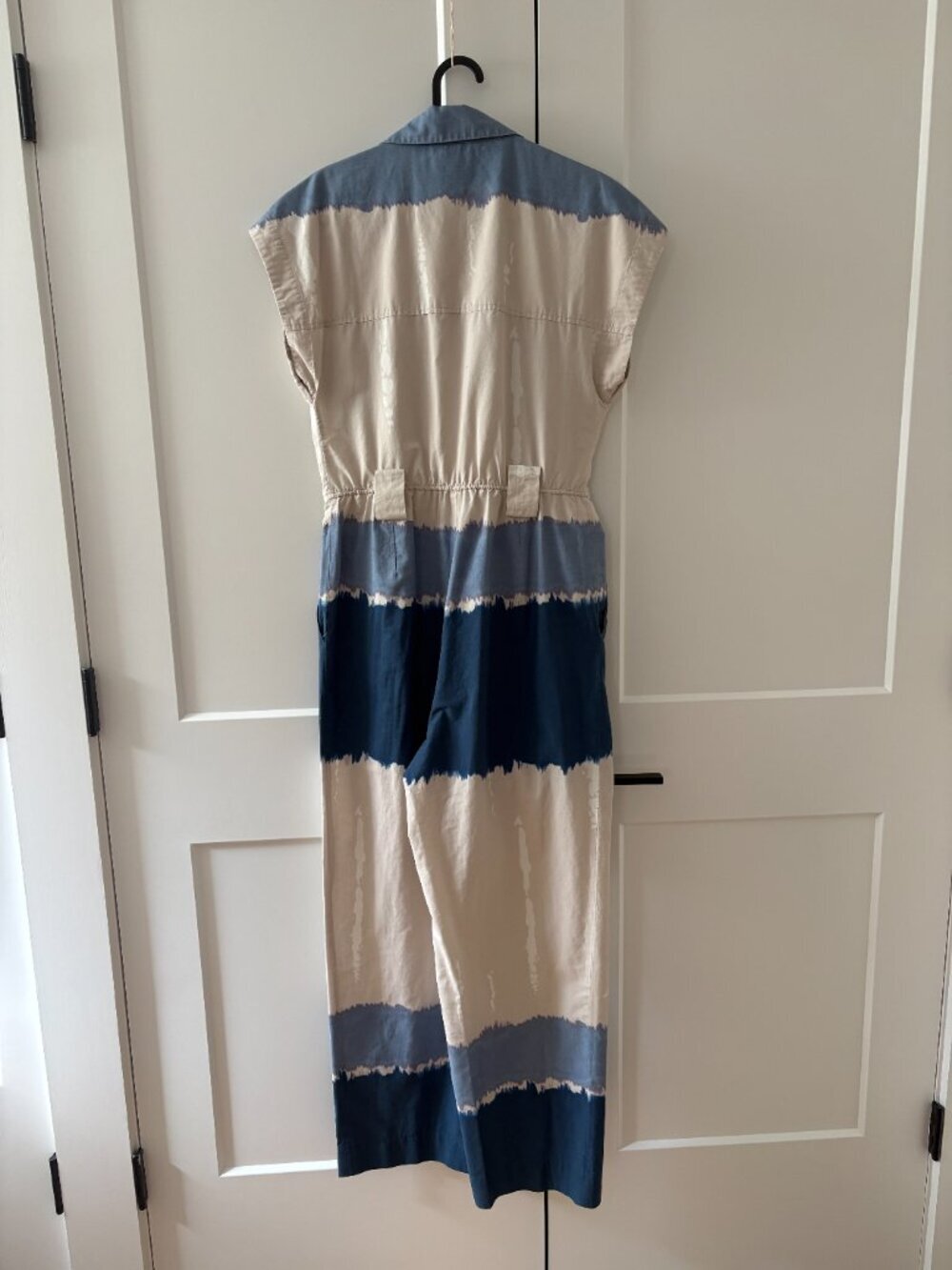🌟 MASSIMO DUTTI 🌟 WATERCOLOR STRIPE PRINT UTILITY JUMPSUIT BLUE / BEIGE SZ 6 - Picture 9 of 11